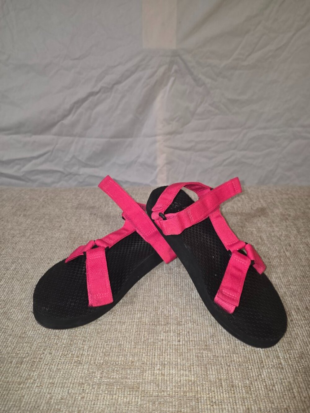 Women's Time and Tru - pink and black strappy sandal - Size 6